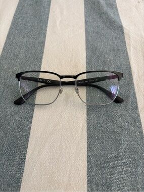 Ray-Ban Black and Silver Semi-Rim Rectangle Glasses RB6363